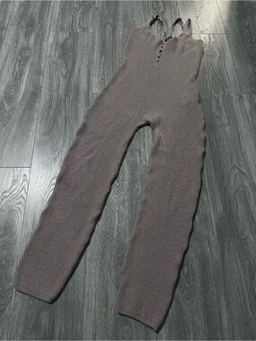 PrettyLittleThing Ribbed Strap Jumpsuit in Taupe large but runs small
